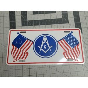 Mason Booster License Plate Masonic Lodge Shrine USA Flag Vintage Tag